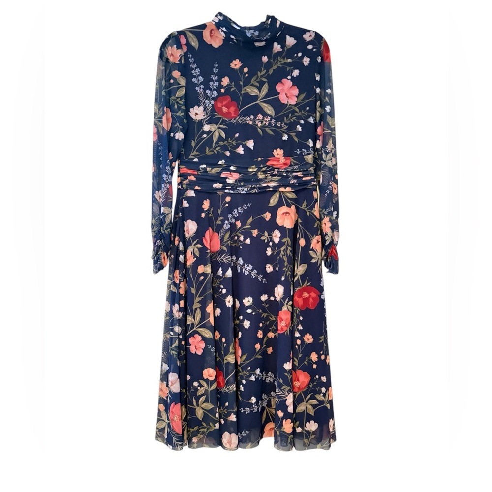 Eliza J Floral Long Sleeve Mesh Dress Navy
Multi ,Size 10
